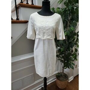 Old Navy Women's White Cotton Round Neck Half Sleeve Knee Length Dress Size M